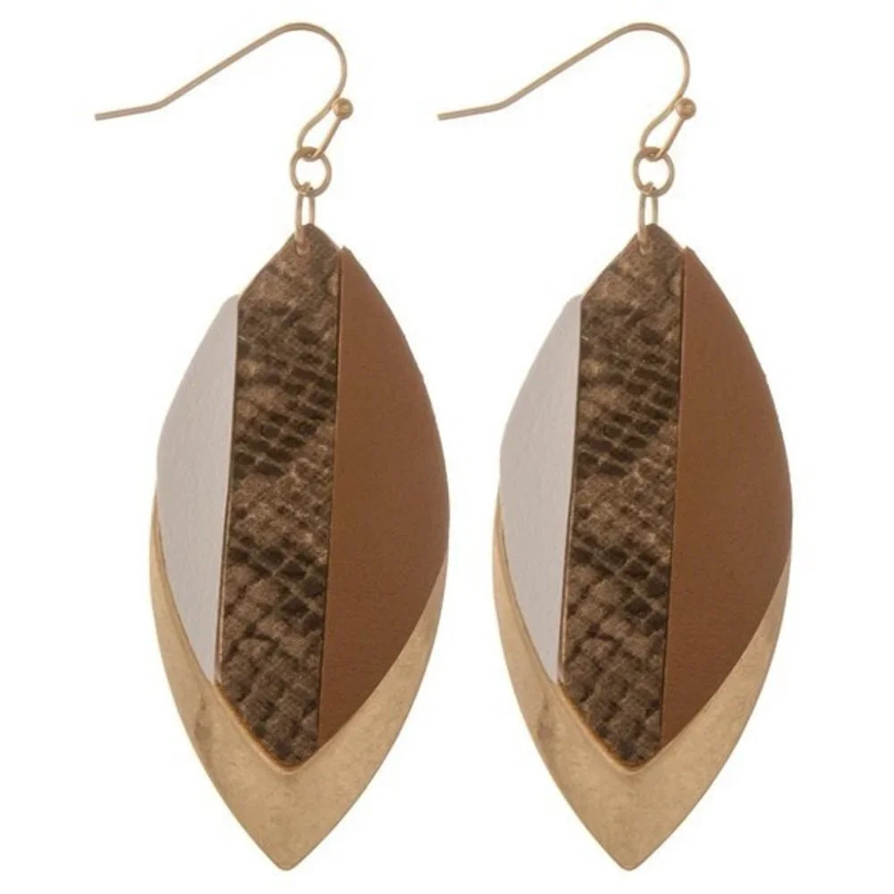 Raised snakeskin stripe metal drop earrings